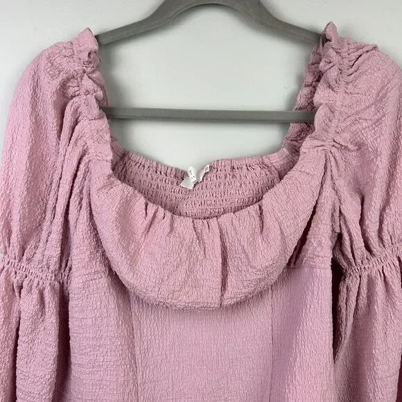 ASTR the Label Lilac Pink Puff Long Sleeve Ruched Bust Top Smocked Blouse sz M - Picture 4 of 13